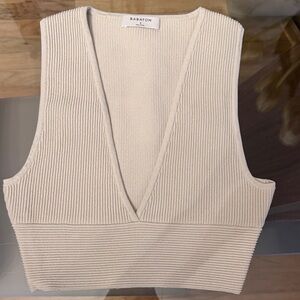 Babaton Ivory Ribbed V-Neck Top
